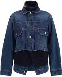 Sacai - Denim Jacket With Wool Knit Layer - Lyst