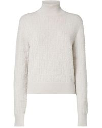 Fendi - High-Neck Wool And Cashmere Jumper With Ff Polka Dot Embroidery Clothing - Lyst