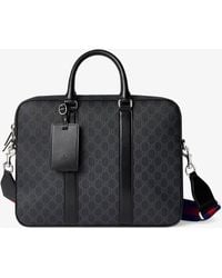 Gucci - Gg Supreme Fabric And Leather Briefcase - Lyst