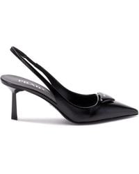 Prada - Saffiano Patent Leather Slingback Pumps - Lyst