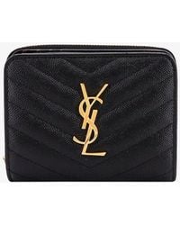 Saint Laurent - Quilted Leather Wallet With Metal Cassandre Logo - Lyst