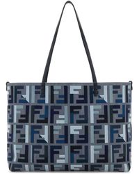 Fendi Embroidered Chenille Large Roll Shopping Bag in Blue