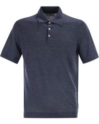 Brunello Cucinelli Linen Knit Polo Shirt in Blue for Men | Lyst