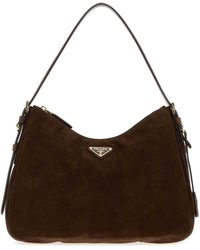 Prada - Dark Suede Shoulder Bag - Lyst