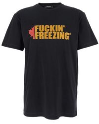 DSquared² - Crewneck T-Shirt With Print On The Front And Logo Lettering On The Rear - Lyst