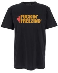 DSquared² - Crewneck T-Shirt With Print On The Front And Logo Lettering On The Rear - Lyst
