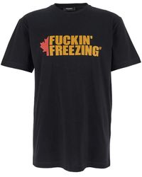DSquared² - Crewneck T-Shirt With Print On The Front And Logo Lettering On The Rear - Lyst