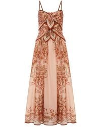 Zimmermann - Aster Silk Midi Dress With Cut-Out Insert And Bows - Lyst