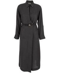 Fendi - Dress With All-Over Ff Motif And Belt With Plaque - Lyst
