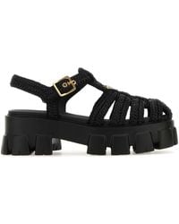 Prada - Monolith Logo-Plaque Chunky-Sole Caged Crochet Sandals - Lyst