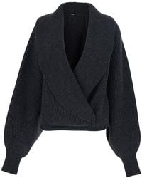 Balmain - Sweater With Weap Effect And Wide Revers - Lyst