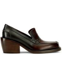Dries Van Noten - Leather Penny Loafers With A Square Toe, Rounded Block Heel, And Shaded Effect - Lyst