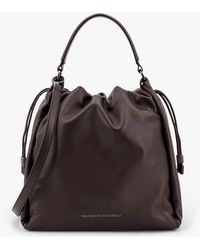 ハンドバッグ Brunello Cucinelli Mellow Bucket Leather Handbag With Monili Small Soft Leather Mellow Bucket bag for Woman in Brown