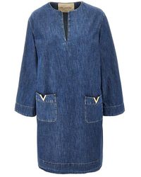 Valentino - Denim Mini Skirt With V Details - Lyst