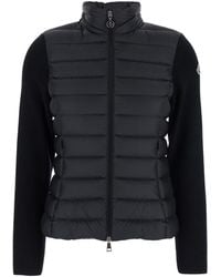 Moncler - Down Filled Cardigan With High Neck And Logo Patch On Th - Lyst