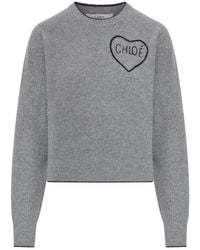Chloé - Cropped Wool Knit Sweater With Logo - Lyst