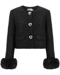Self-Portrait - Bouclé Fur Jacket - Lyst