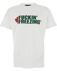 DSquared² - Crewneck T-Shirt With Print On The Front And Logo Lettering On The Rear - Lyst