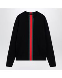 Gucci - Knitted Cotton Sweater With Web Ribbon - Lyst