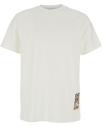 Burberry - T-Shirt With Logo Patch With Check Motif On The Front - Lyst