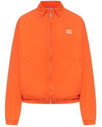Miu Miu - Cotton Poplin Bomber Jacket With Logo - Lyst