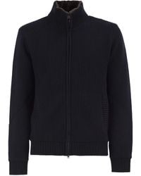 Herno - Pure Wool Knit Jacket With High Collar And Faux Fur Lining - Lyst