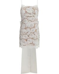 Self-Portrait - Short Satin Dress With Lace Bow - Lyst