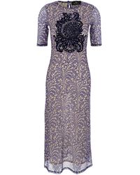 Etro - Long Dress With Maxi Floral Print On The Front And All-Over Print - Lyst