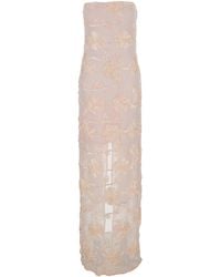 ROTATE BIRGER CHRISTENSEN - Off-Shoulder Sleeveless Long Dress With All-Over Floral Embroidey And Rear Single Slit - Lyst
