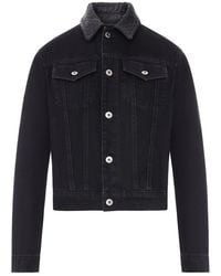 Bottega Veneta - Denim Jacket With Braided Leather Collar - Lyst