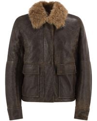 Brunello Cucinelli - Sheepskin Jacket With Fur Collar - Lyst