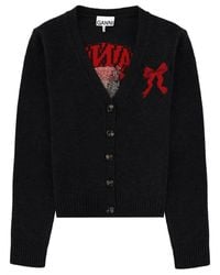 Ganni - Cardigan With Graphics - Lyst