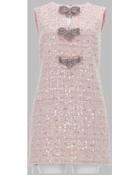 Self-Portrait - Sequin Tweed Mini Dress With Bow Detail - Lyst