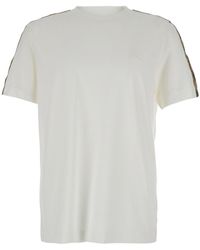 Burberry - Crewneck T-Shirt With Check Motif On The Sleeve And Ekd Logo Embroidery On The Front - Lyst