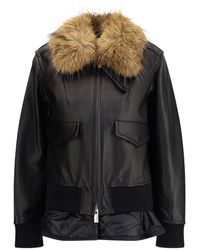Sacai - Leather Jacket With A Plush Collar - Lyst
