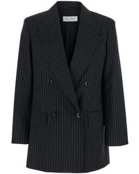 Max Mara - 'Mattia' Double-Breasted Jacket With Peak Revers And All-Over Striped Motif - Lyst