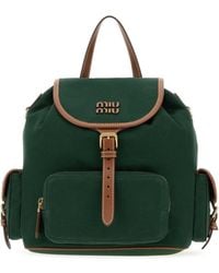 Miu Miu - 25 X 31 X 15 Cm Mini Canvas Backpack With Calf Leather Details - Lyst