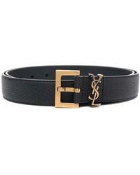 Saint Laurent - Grained Leather Belt With-Tone Hardware - Lyst