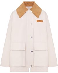 Ganni - Twill Jacket With Corduroy Collar - Lyst