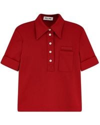 Miu Miu Ribbed Jersey Polo Shirt in Red | Lyst