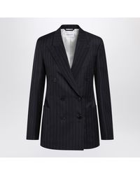 Givenchy - Double-Breasted Pinstripe Wool Jacket, Dark - Lyst