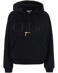 Chloé - Chloã Hoodie With Lettering Logo Printed On The Front And Metallic Pendant Detail - Lyst