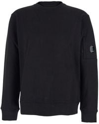 C.P. Company - Crew Neck Sweater With Logo Patch Applied On The Sleeve - Lyst