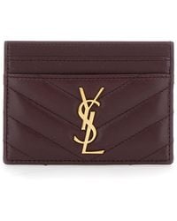Saint Laurent - Bordeaux Card Holder With Cassandre Plaque On Front - Lyst