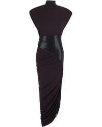 ANDAMANE - 'Ursula' Dark Burgundy Dress With Ecoleather Details And Draped Design - Lyst
