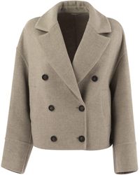 Brunello Cucinelli - Double-Breasted Wool And Cashmere Short Coat - Lyst
