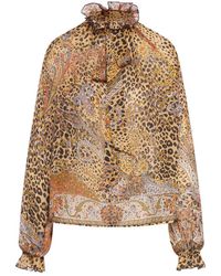 Etro - Silk Chiffon Blouse With Scarf And Animal Paisley Pattern - Lyst