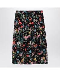 Gucci - Pleated Midi Silk Skirt With Flora Print - Lyst