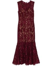 Self-Portrait - Burgundy Guipure Lace Midi Dress - Lyst