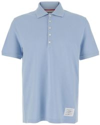 Thom Browne - Light Polo Shirt With Four Stripe Detail And Logo Patch On The Front - Lyst